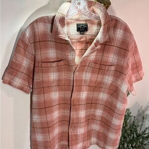 Dark Seas top terry waffle knit MED button up casual coastal surf style plaid